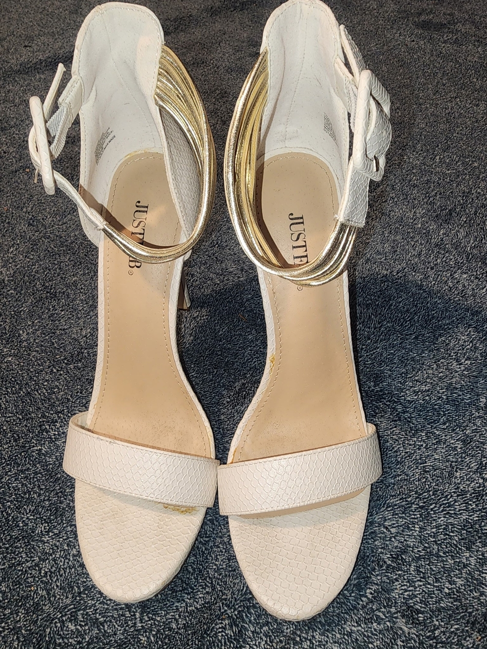 JustFab White and Gold Strappy Heel Sandals